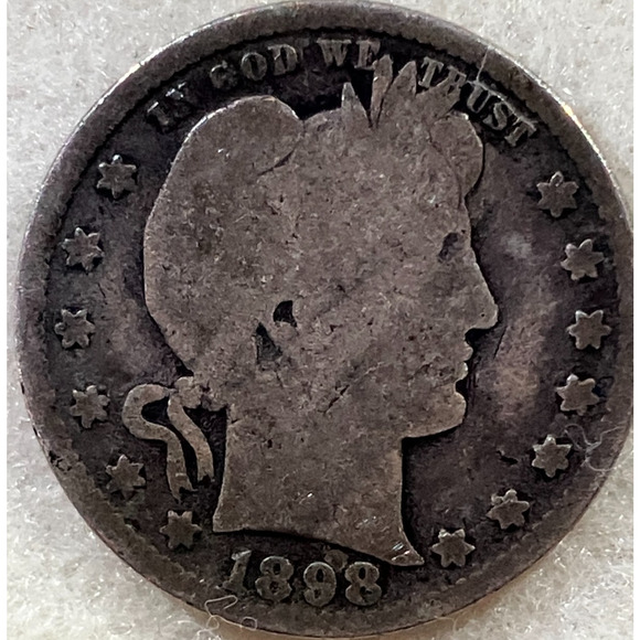 1898 Silver Barber Quarter 25c US Coin Circulated - Picture 1 of 2